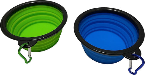 Small Portable Collapsible Pet Bowl, Foldable Food & Water Dish for Dogs & Cats, Light Blue + Green, 2 Pack