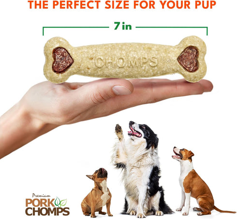 7-inch 1 Count Pork Chomps Dog Chew, Crunchy Bone, Chicken Flavor