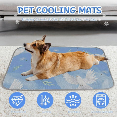 imiBBWQu Summer 27" 22" Cooling Pad Mist Birds Blue White Mat Thickened Waterproof Washable Pet Cold Pad Dog Cooling