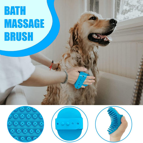 Pet Grooming Kit - Cat and Dog Brushes with Grooming Loop Leash, Apron, Dematting Comb, Slicker Brush, Bath Brush (blue)