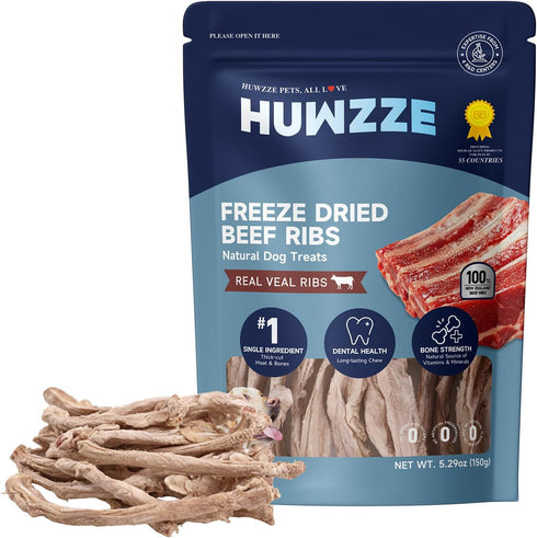 Freeze Dried Beef Ribs Dog Treats, Single Ingredient, Natural Chew Bone, Gentle