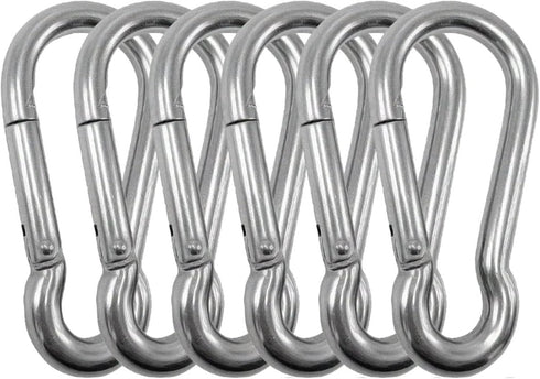 Heavy Duty Stainless Steel Carabiner Spring Snap Clip Link Hooks, 200-500lb Load, 2, 6 & 12 Packs