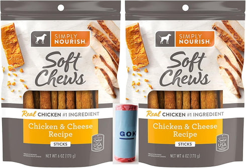 Wiggles & Wags Meaty Sticks, Formerly Simply Nourish Soft Chews, Chicken & Cheese Dry Dog Food, 6oz, 2 Pack