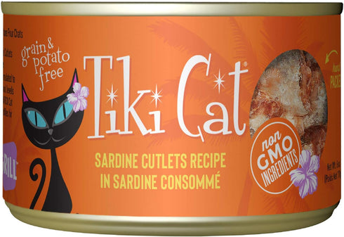Tiki Cat Grill Sardine Cutlets, High-Protein Non-GMO Wet Cat Food for All Life Stages, 6 oz Cans (Pack of 8)