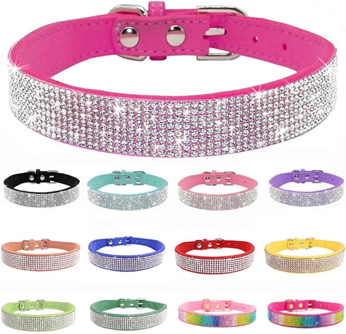 Hotlion Bling Rhinestone Dog Collar, Cute Dazzling Crystal Diamond, Pink, for Small Dogs, Boys & Girls