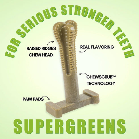 Bullibone SuperBrush: Long Lasting Dog Teeth Cleaning Toothbrush Stick - Super Greens Chew Toy for Oral Care