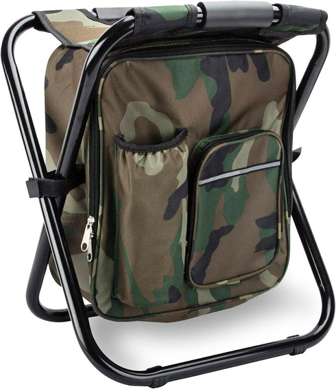 Kikerike Folding Stool Backpack Cooler Bag, Insulated Camping Chair with Front Pocket for Outdoor Events