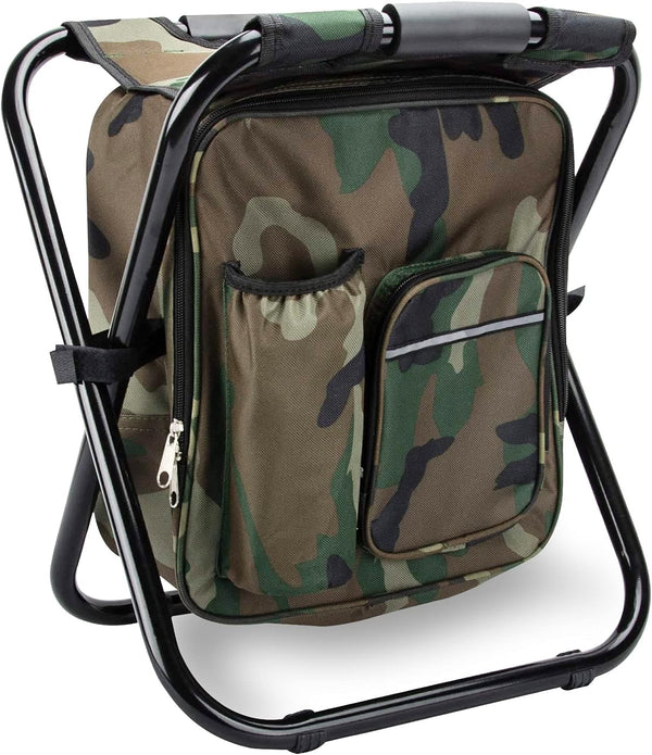 Kikerike Folding Stool Backpack Cooler Bag, Insulated Camping Chair with Front Pocket for Outdoor Events