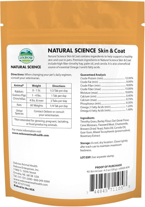3 6 4.2 oz Oxbow Natural Science Skin & Coat Support, Supplement for Rabbit & Guinea Pig, Made with Oxbow Timothy Hay