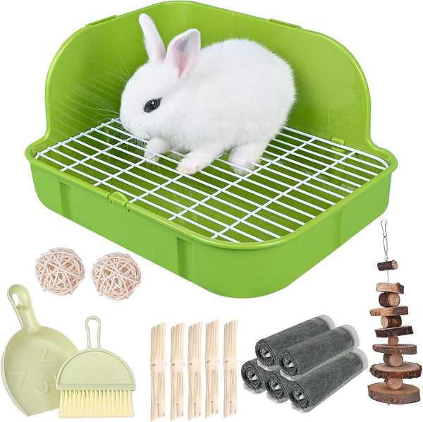 RUBYHOME Rabbit Litter Box Toilet, Plastic Square Cage Box for Small Animals, 11.4 Inches (Green)
