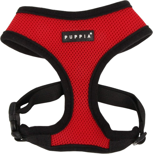 Puppia Soft Dog Harness, No Choke Over-The-Head, Red, Small, Adjustable Chest Belt & Quick-Release Buckle