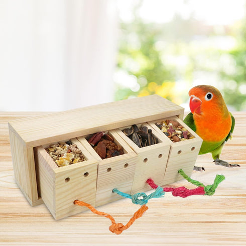 Bird Foraging Feeder Toy Training Intelligence Box Wooden for Parrot, Budgie, Parakeet, Cockatiel, Conure, African Grey
