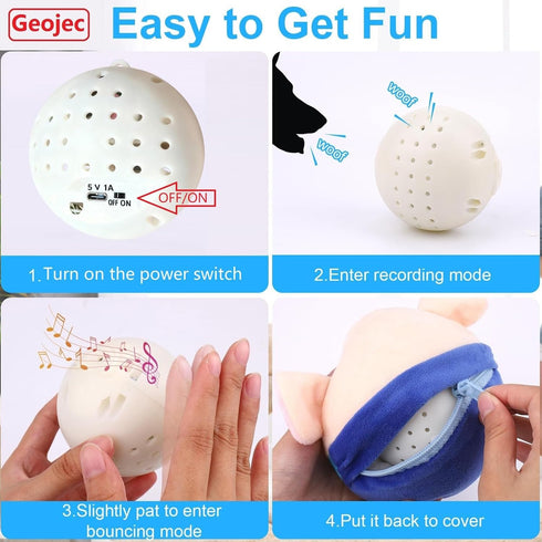 Geojec Interactive Dog Toys,Active Moving Pet Plush Toy with Recording and Music Modes, Jumping Squeaky Song shaking