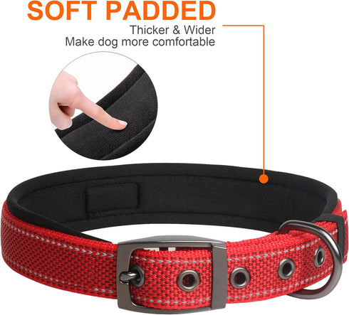 Fida Heavy Duty Dog Collar, Ultra Comfortable Soft Neoprene Padded Reflective Nylon Collar with Durable Metal Buckle