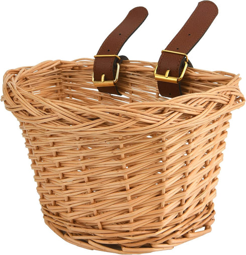 Kids Bicycle Wicker Basket with Straps for 12-16 Inch Bikes, Tricycles, Scooters (Pink, Purple, Brown)