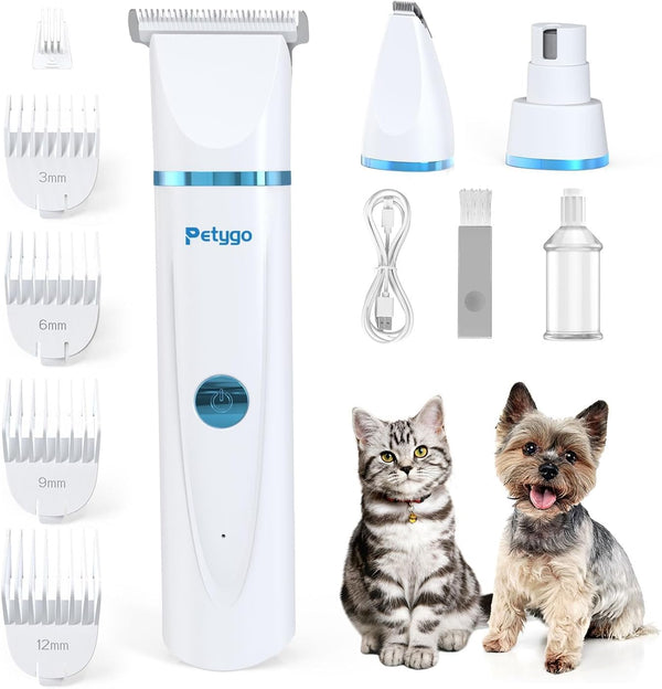 PETYGO 3-in-1 Dog & Cat Grooming Kit - Rechargeable Cordless Pet Hair Clippers
