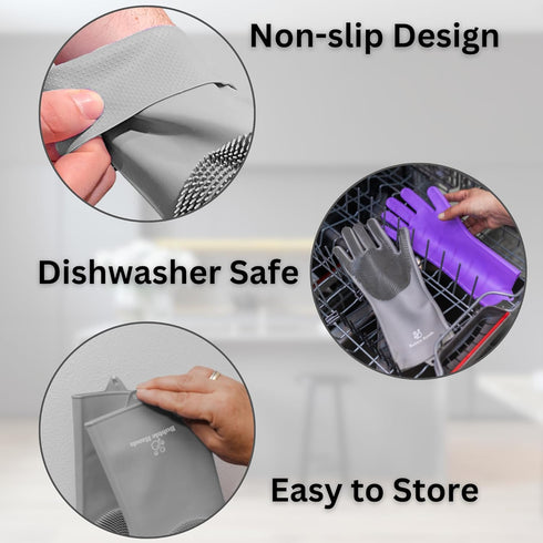 Dog Washing Gloves with Bristle Scrubbers, Reusable Silicone Gloves for Bathing and Grooming (Gray)