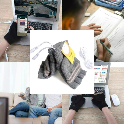 Women's & Men's 2 Pack USB Heated Gloves, Winter Laptop Gloves, Full & Half Heated Design (Deep Gray+Gray)