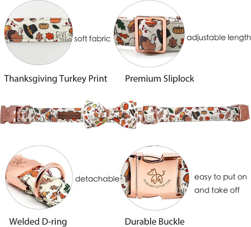 Elegant little tail Dog Collar with Bow, Thanksgiving Turkey Bow for Large Dogs