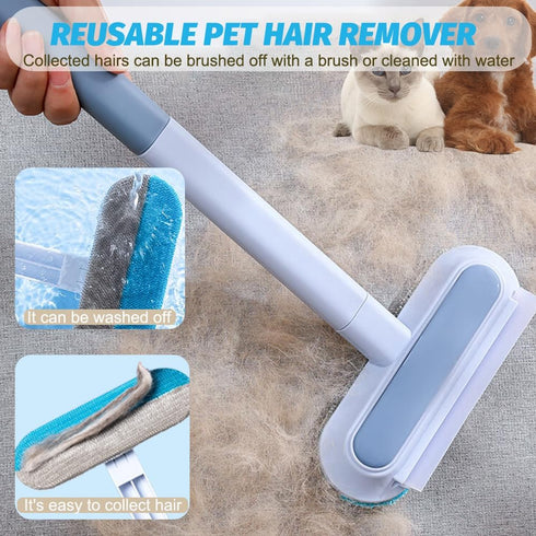 4 in 1 Pet Hair Remover Tool, 17-Inch Long Handle Brush for Deep Cleaning Carpet, Couch, Furniture