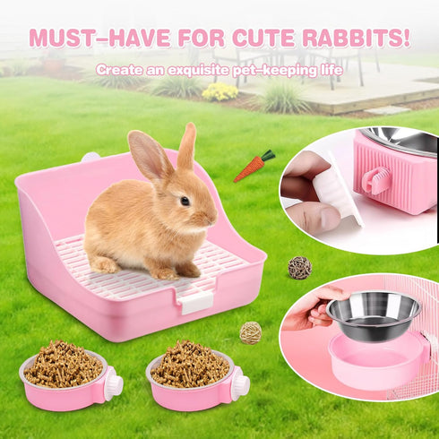 16 (16PCS)) Pcs Bunny Grooming Kit,Rabbit Litter Box, Bunny Toys,Blankets with Cleaning Supplies,Pet Toilet Potty