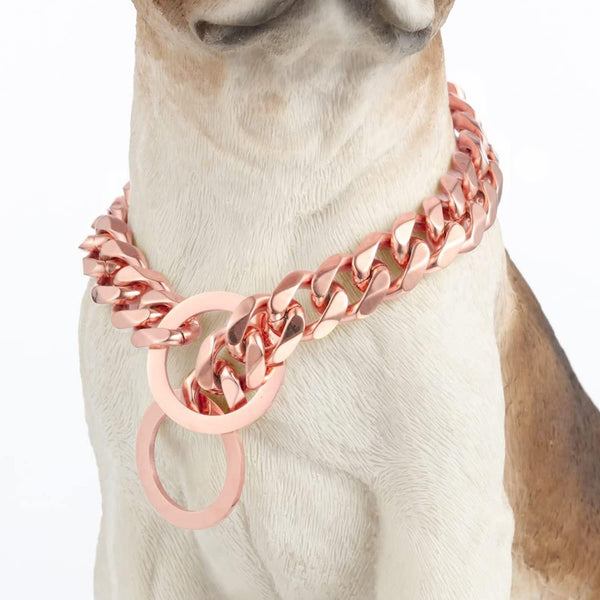 Dog Chain Collar High Rose Gold Polished 19MM Stainless Steel Cuban Link for Small Medium Big Dogs (26", RG)