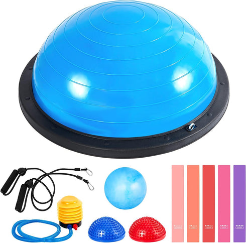 Honoson Half Ball Trainer Yoga Ball with Resistant Band Foot Pump Set, Half