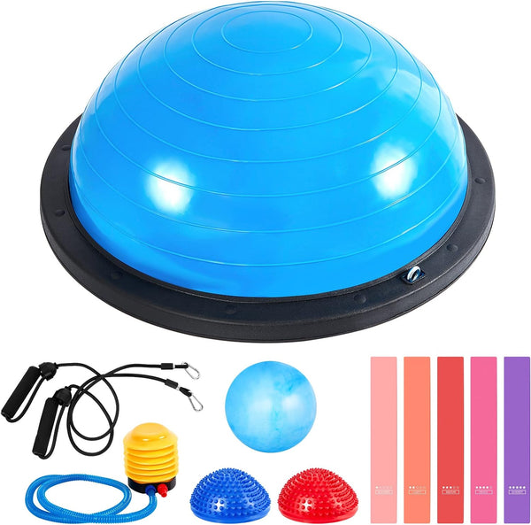 Honoson Half Ball Trainer Yoga Ball with Resistant Band Foot Pump Set, Half
