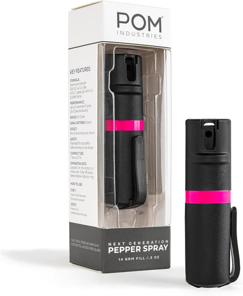 POM Pepper Spray Flip Top Pocket Clip - Maximum Strength OC Spray for Self Defense, 25 Bursts, 10 ft Range