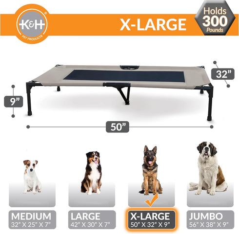 K&H Pet Products Dog Cots Beds for Large Dogs - Elevated Outdoor Dog Cot Bed, Washable, X-Large, Taupe/Black Mesh