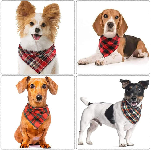 8 Pack Triangle Dog Bandanas, Reversible Plaid Painting Bibs, Washable Christmas Dog Apparel & Accessories Set