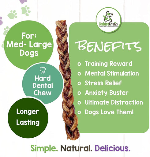 Nature Gnaws Braided Bully Sticks for Dogs, 11-12" (5 Count), Long Lasting for Aggressive Chewers and Large Dogs
