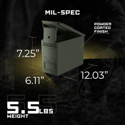 50 Cal Ammo Can M2A1 - Steel Waterproof Ammo Box for Storage, Military Spec Certified Utility Dry Box