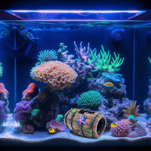 GSD Star-Fish Broken Barrel Decor, Resin Betta Fish Tank Accessories, Includes 1 Broken Barrel & 2 Star Fish