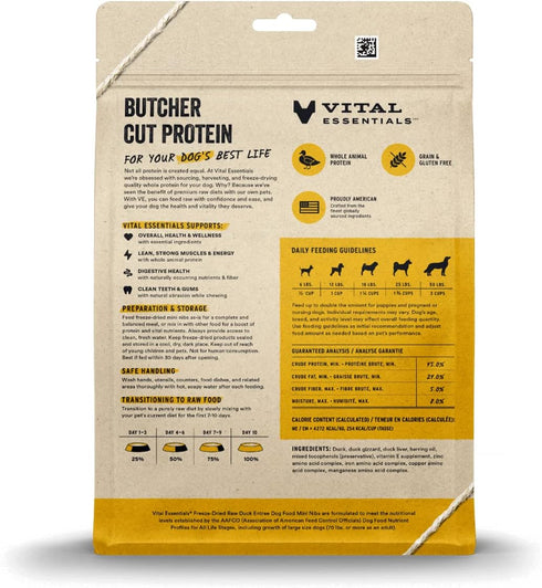 Vital Essentials Freeze Dried Raw Dog Food, Duck Mini Nibs Entree, 14 oz