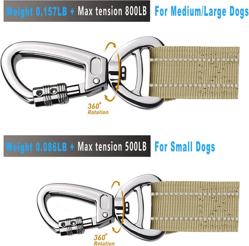 Tactical Dog Leash Heavy Duty 4-6ft, No Pull Bungee for Medium Large Dogs with Padded Double Handle, Brown