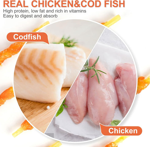 MON2SUN Rawhide Free Dog Treats, Chicken Wrapped Cod Sticks for Small Dogs, Soft Training Snacks 14.11oz