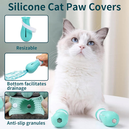 Fhiny Cat Muzzle - Transparent Helmet with 4 Boots - Adjustable Breathable Kitty Hood Anti Bite Bubble Mask for Cats