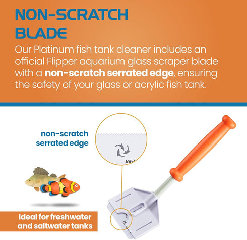 FL!PPER Flipper Platinum Aquarium Algae Scraper (10” Rigid Shaft) - Glass Cleaner Tool with Serrated Blade for Fish