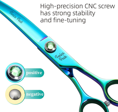 Fenice Peak 7.5'' Green Curved Dog Grooming Scissors - Ergonomic Offset Handle, 440C Durable and Sharp Trimming Shears