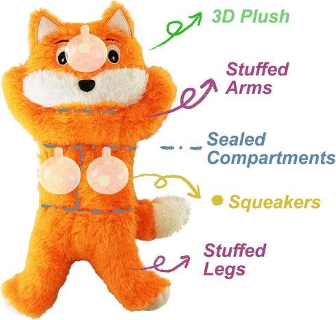 5 Pack 12'' Jalousie Dog Toys Assortment - Plush Squeaky Toys for Medium to Large Breeds - Raccoon, Elk, Hippo, Fox