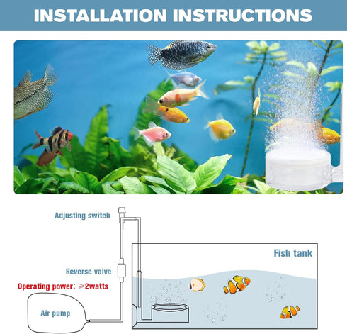 ZRDR Aquarium Air Refiner Kit, Low-Pressure Bubbler for Fish Tank with Control Valve and Suckers