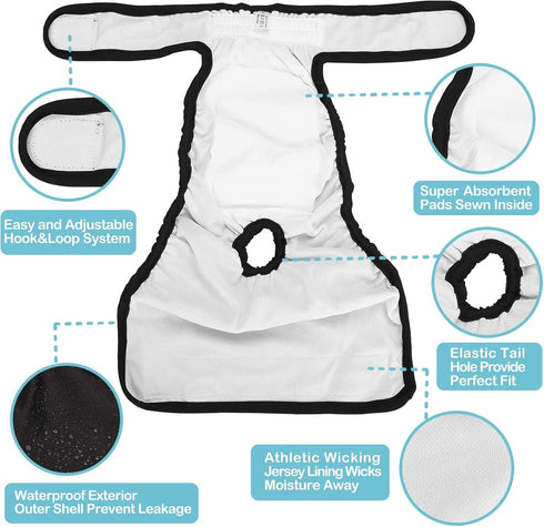 3 Pack 3 Avont Washable Female Dog Diapers, Premium Reusable Highly Absorbent Doggie Period Panties Durable Dog Diaper