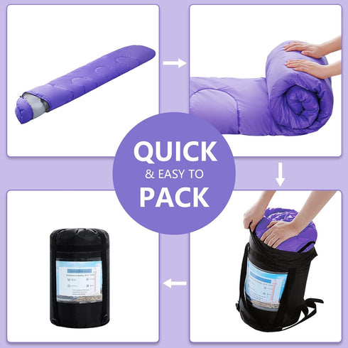 Lightweight Waterproof Sleeping Bags for Adults, Kids & Girls - Great for 3-4 Seasons Hiking & Camping