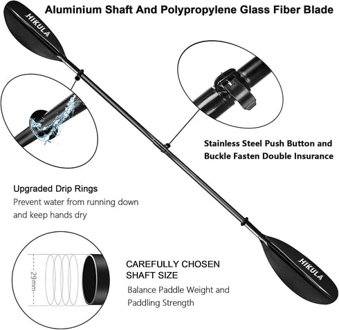Kayak Paddle 4 Pieces, Lightweight Aluminum Shaft and PP Blade, 90.5inch/230cm Floating Oars