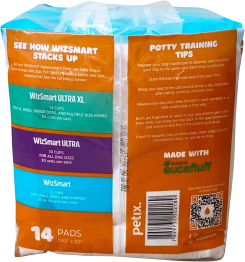 14 Count Wizsmart Heavyweight Dog Pads Absorbent, Leak-Proof Pet Training Pads with Stay Put Tabs Indoor & Outdoor Use