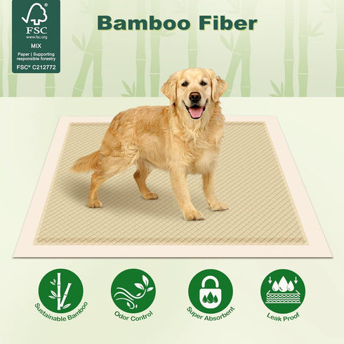 28"x34", 4-Corner (40 Counts) MIZOK Dog Pee Pads Extra Large Bamboo Puppy Pads Super Absorbent & Leak-Proof, Adhesive