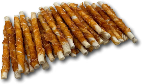 (50 Pack), Top Dog Chews - All Natural Chicken Wrapped Rawhide Dog Twists Natural Chew Sticks for Healthy Teeth