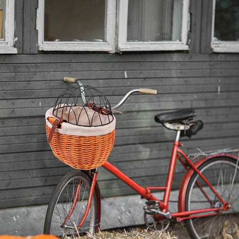 FAVOMOTO Rattan Woven Bike Basket Capacity Sturdy Front Carrier for Pets Cats Dogs and Shopping Breathable Comfortable