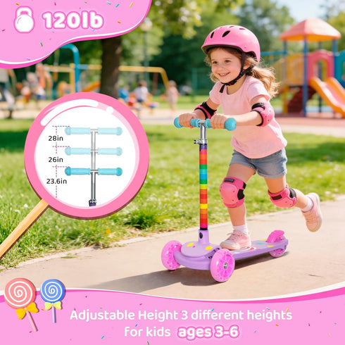 3-Wheel 2-8 Nattork Toddler Kick Scooter for Kids Girls Boys Adjustable Height Scooter with Light-Up Wheels, Anti-Slip